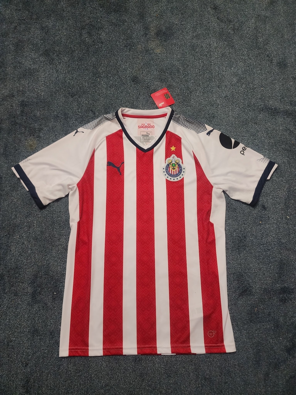 Puma - Chivas Men's Red & White Striped Soccer Jersey